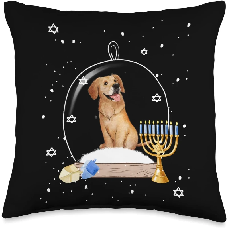 Hanukkah Golden Retriever Dog Snow Globe Pajama Throw Pillow | Birthday Gift for Men