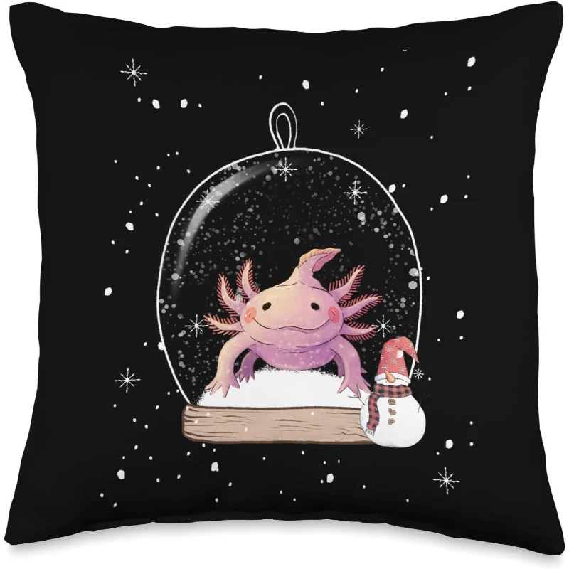Christmas Axolotl Snow Globe Pajama Throw Pillow | Christmas Gift for Lovers