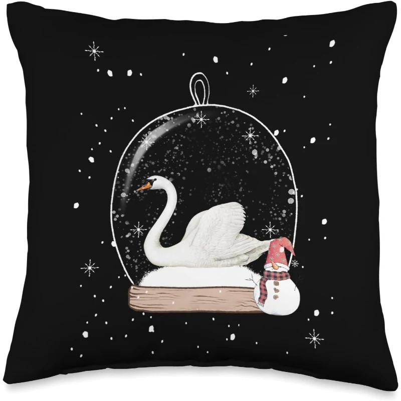 Christmas Swan Snow Globe Pajama Throw Pillow | Christmas Gift for Lovers