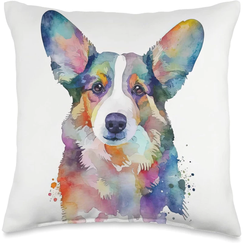 Cardigan Welsh Corgi Dog Colorful Watercolor Dog Throw Pillow Gift for Dad