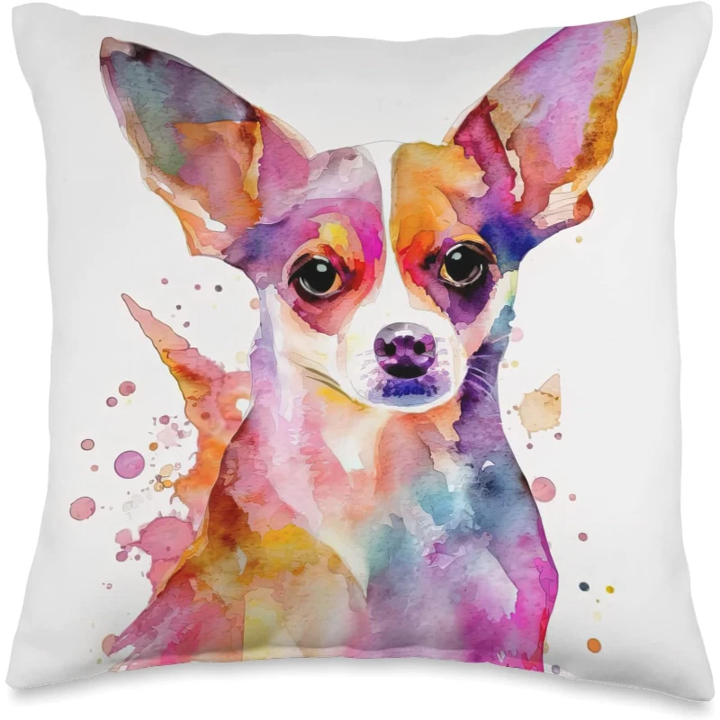 Chihuahua Dog Colorful Watercolor Dog Throw Pillow Gift for Dad