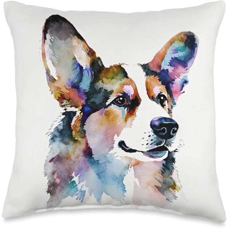 Cardigan Welsh Corgi Dog Colorful Watercolor Dog Throw Pillow Gift for Dad