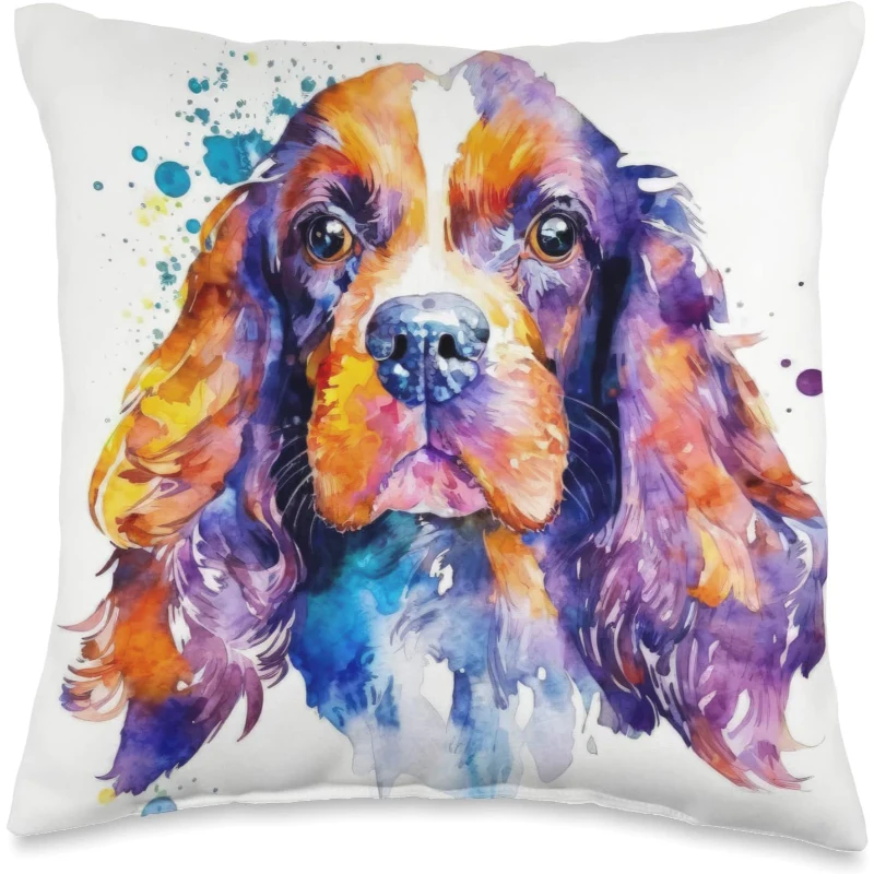Cocker Spaniel Dog Colorful Watercolor Dog Throw Pillow Gift for Dad
