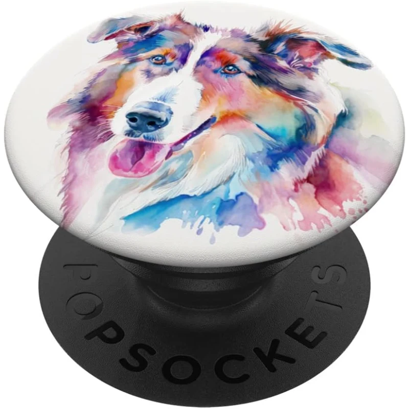 Rough Collie Dog Colorful Watercolor Dog PopSocket Gift for Dad