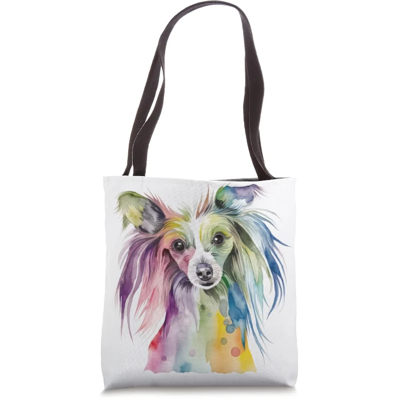 Chinese Crested Dog Colorful Watercolor Dog Tote Bag Gift for Dad