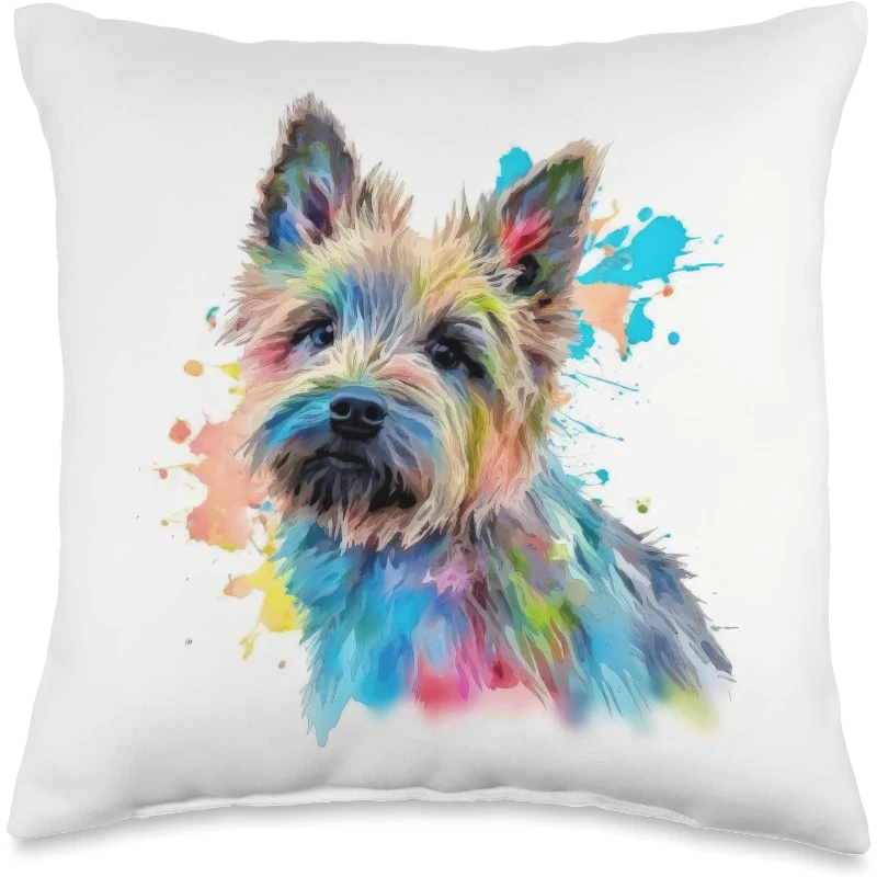 Cairn Terrier Colorful Watercolor Dog Throw Pillow Gift for Dad