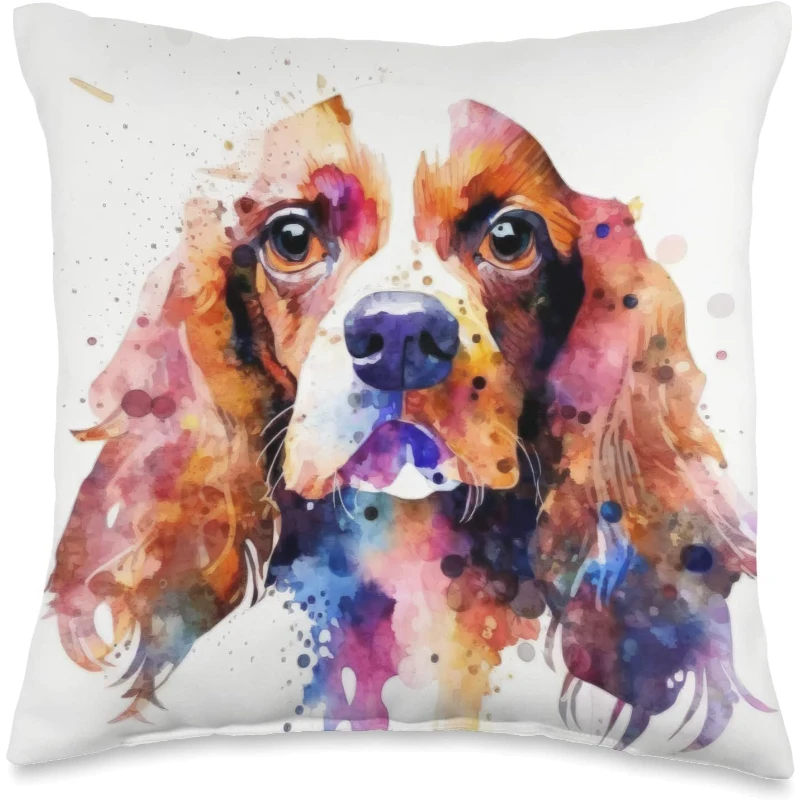 Cocker Spaniel Dog Colorful Watercolor Dog Throw Pillow Gift for Dad