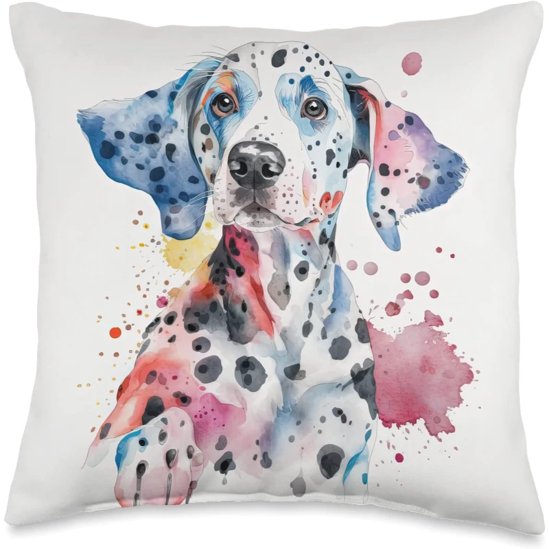 Dalmatian Dog Colorful Watercolor Dog Throw Pillow Gift for Dad
