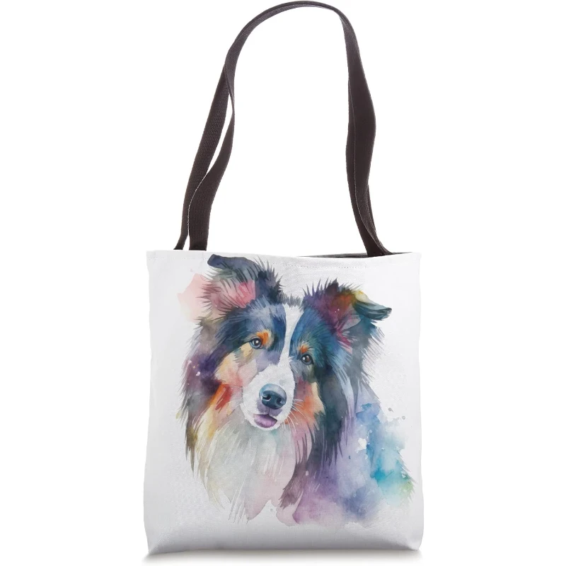 Rough Collie Dog Colorful Watercolor Dog Tote Bag Gift for Dad