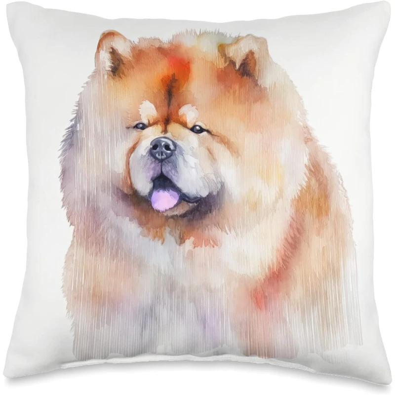 Chow Chow Dog Colorful Watercolor Dog Throw Pillow Gift for Dad