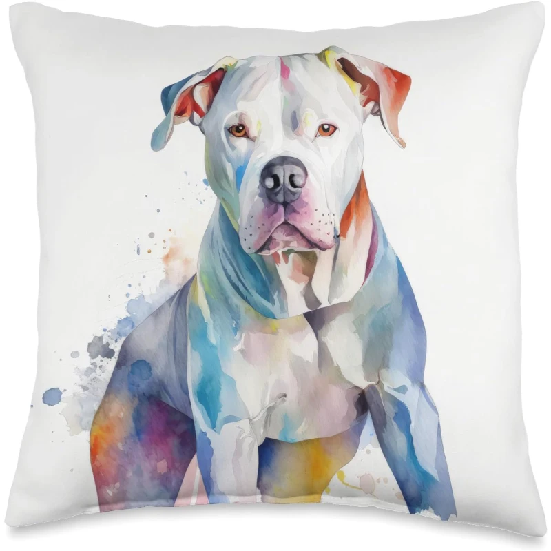 Dogo Argentino Dog Colorful Watercolor Dog Throw Pillow Gift for Dad