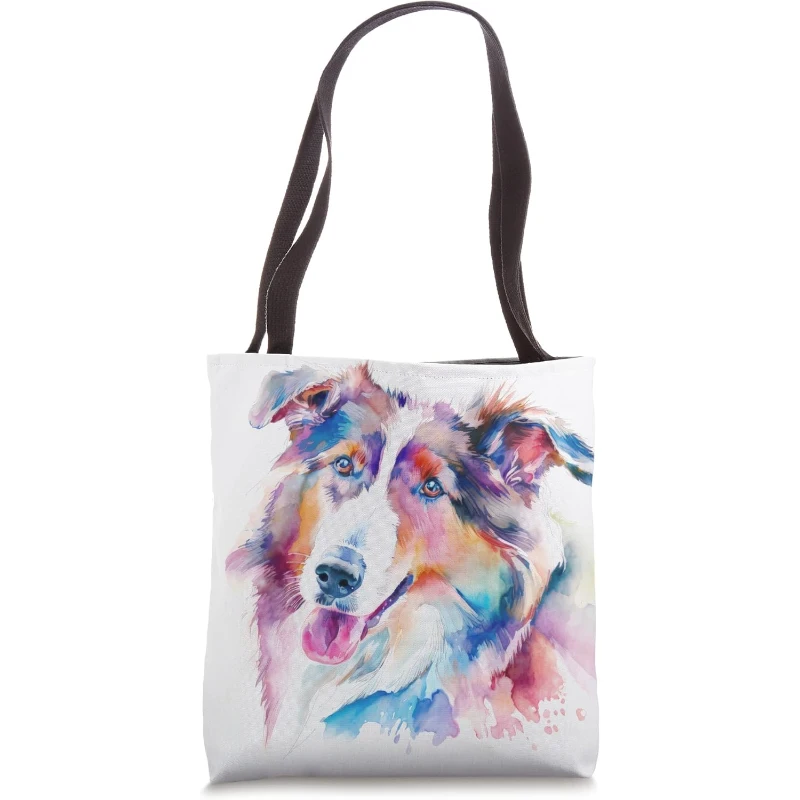 Rough Collie Dog Colorful Watercolor Dog Tote Bag Gift for Dad