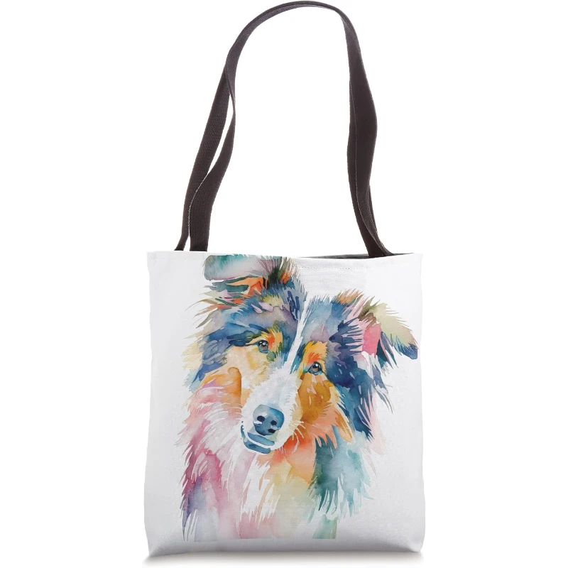 Rough Collie Dog Colorful Watercolor Dog Tote Bag Gift for Dad