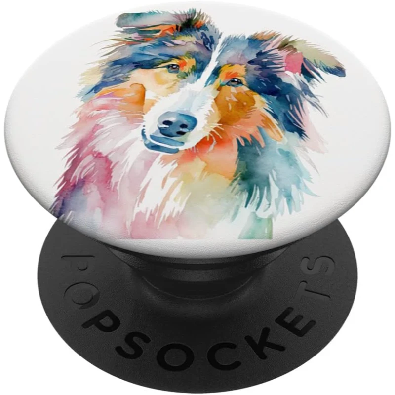 Rough Collie Dog Colorful Watercolor Dog PopSocket Gift for Dad