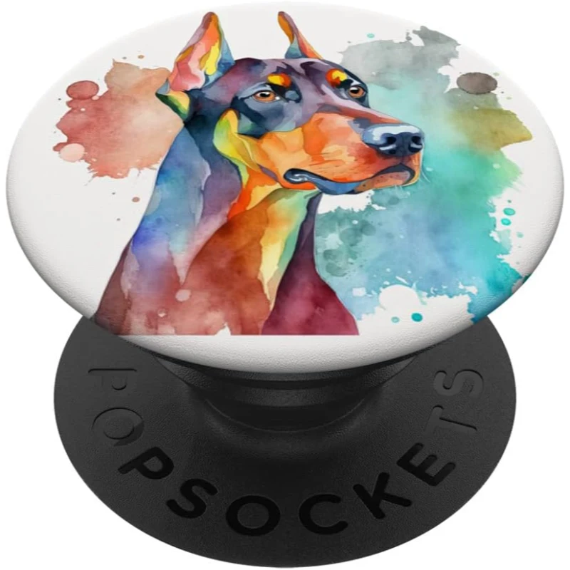 Doberman Pinscher Dog Colorful Watercolor Dog PopSocket Gift for Dad