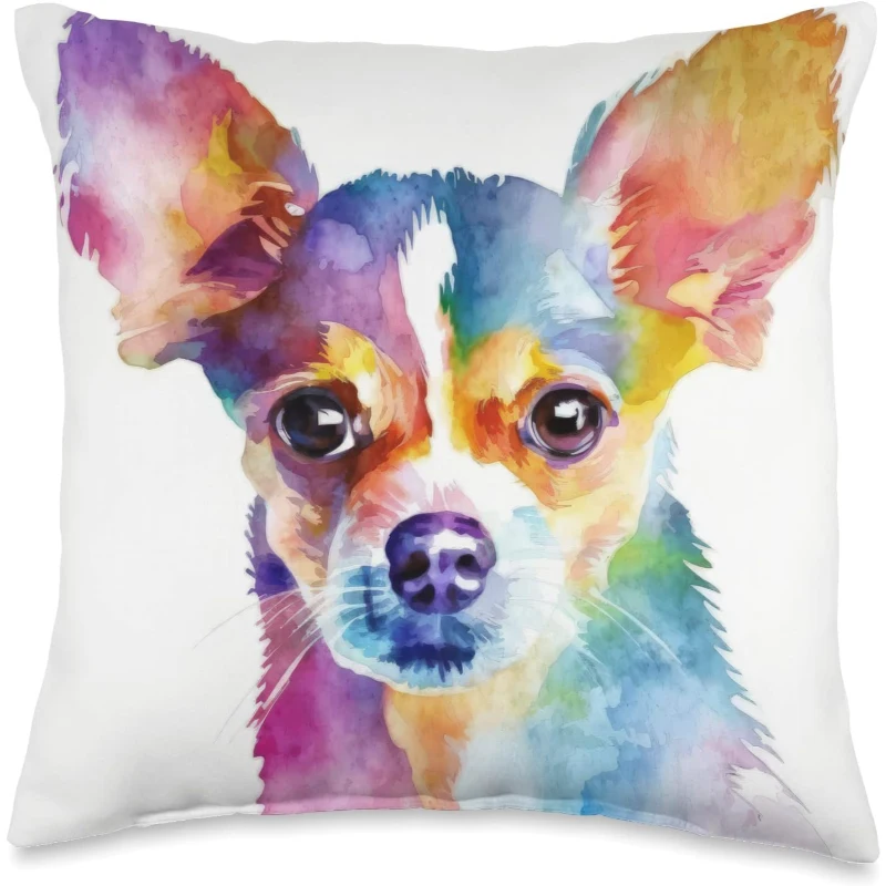 Chihuahua Dog Colorful Watercolor Dog Throw Pillow Gift for Dad