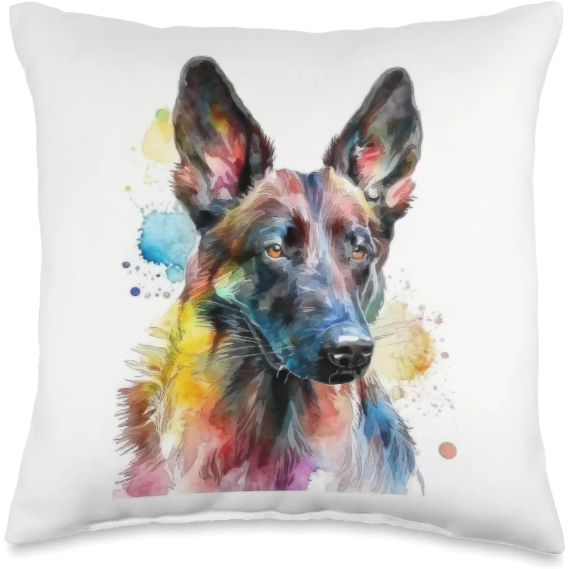 Dutch Shepherd Dog Colorful Watercolor Dog Throw Pillow Gift for Dad