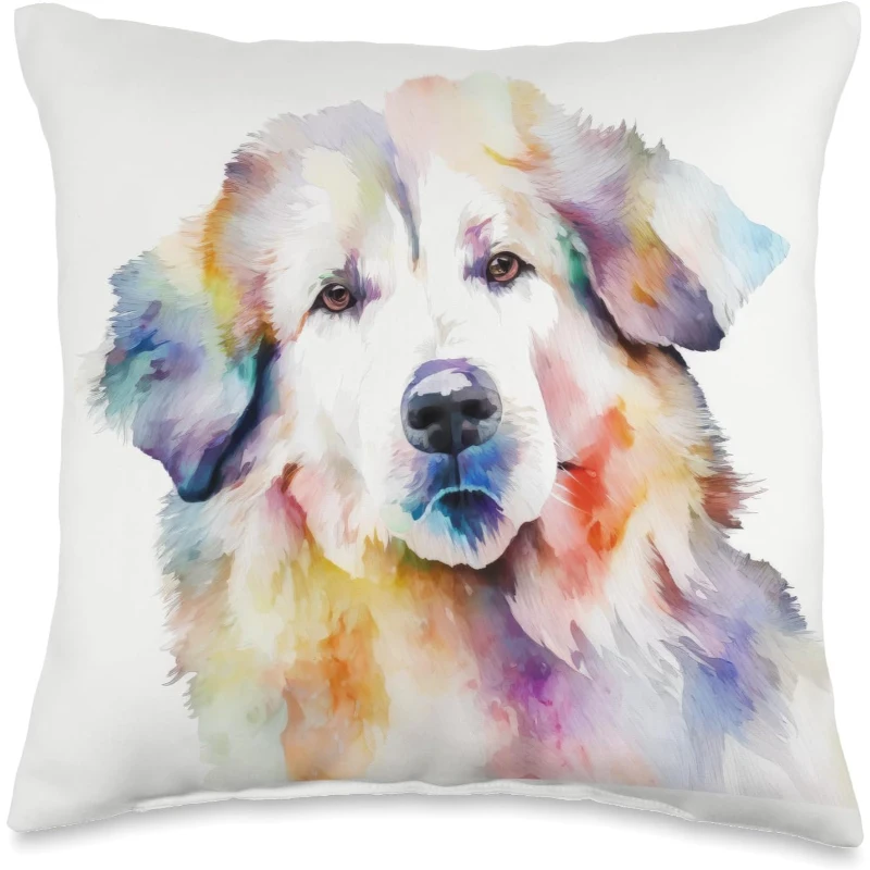 Great Pyrenees Dog Colorful Watercolor Dog Throw Pillow Gift for Dad