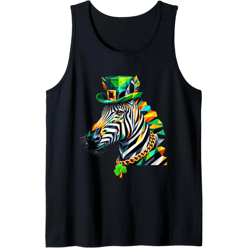Zebra Irish Leprechaun Gangster St Patricks Day Shamrock Tank Top Gift for Music Lovers