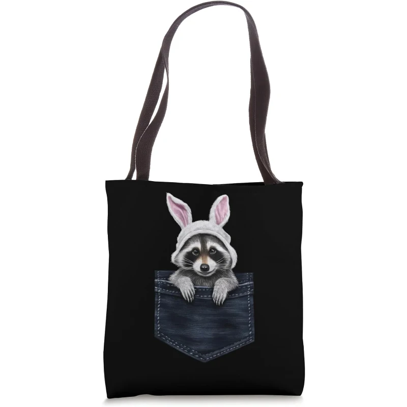 Cute Raccoon Bunny Hat in Pocket Easter Tote Bag | Easter Gift for Lovers