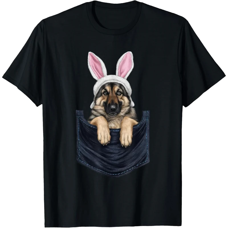 Cute German Shepherd Dog Bunny Hat in Pocket Easter Tee | Easter Gift for Lovers
