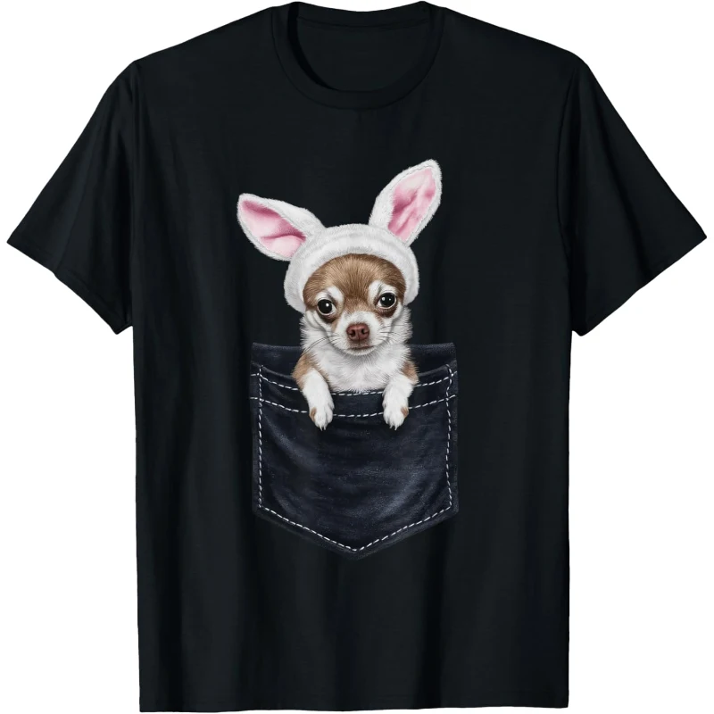 Cute Chihuahua Dog Bunny Hat in Pocket Easter Tee | Easter Gift for Lovers