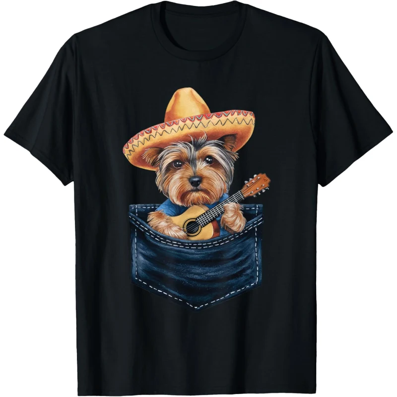 Sombrero Yorkshire Terrier Dog Playing Guitar Cinco de Mayo Tee Gift for Lovers