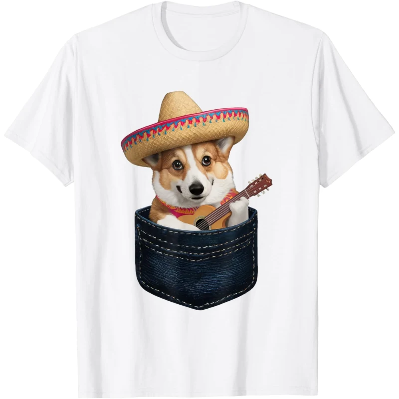 Sombrero Welsh Corgi Dog Playing Guitar Cinco de Mayo Tee Gift for Lovers