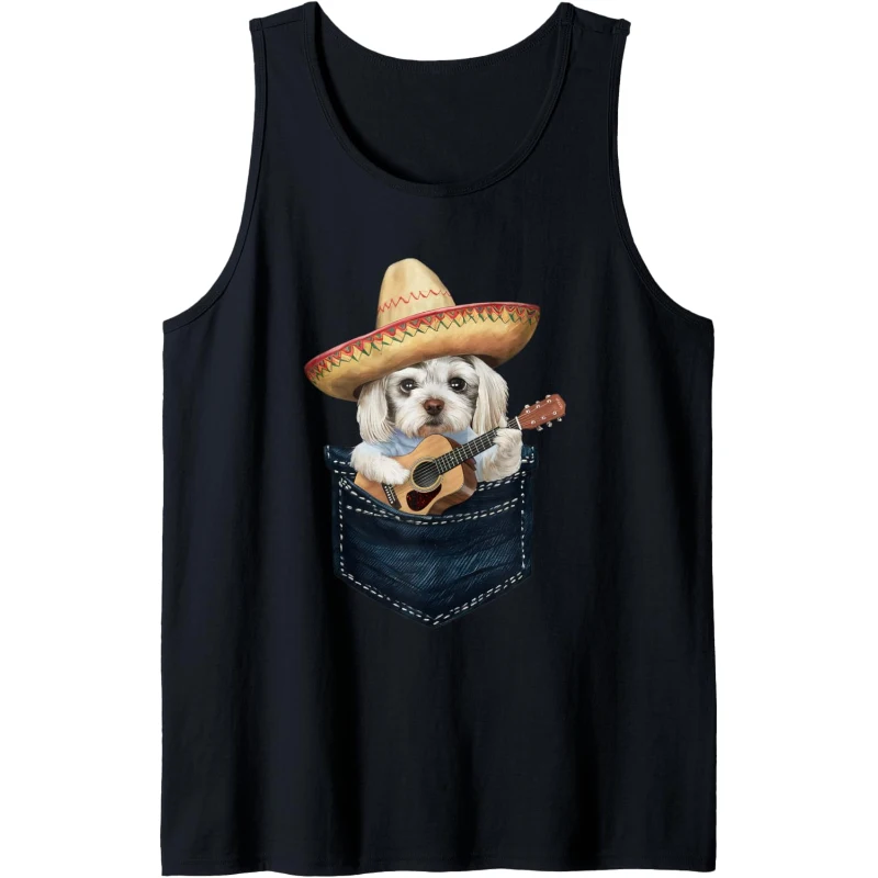 Sombrero Maltese Dog Playing Guitar Cinco de Mayo Tank Top Gift for Lovers