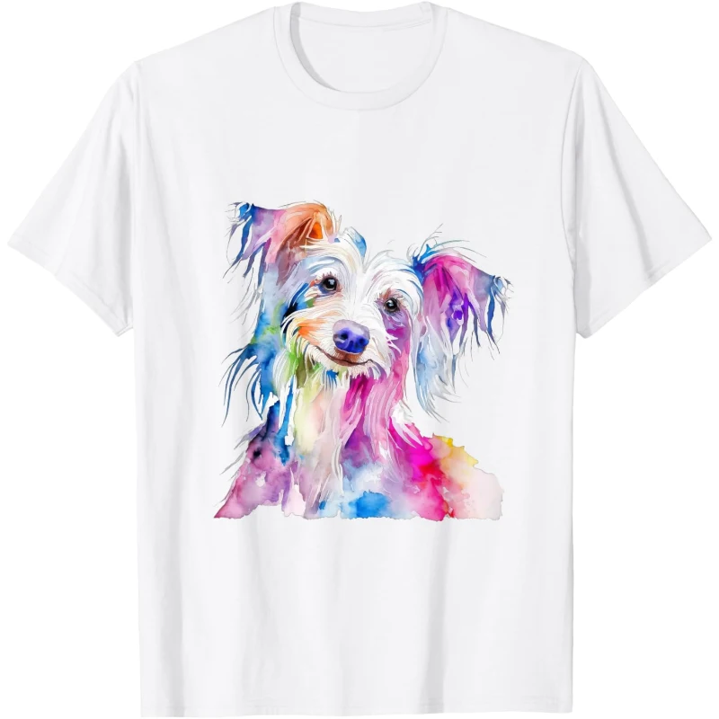Chinese Crested Dog Colorful Watercolor Dog Tee Gift for Dad