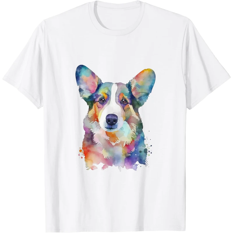 Cardigan Welsh Corgi Dog Colorful Watercolor Dog Tee Gift for Dad