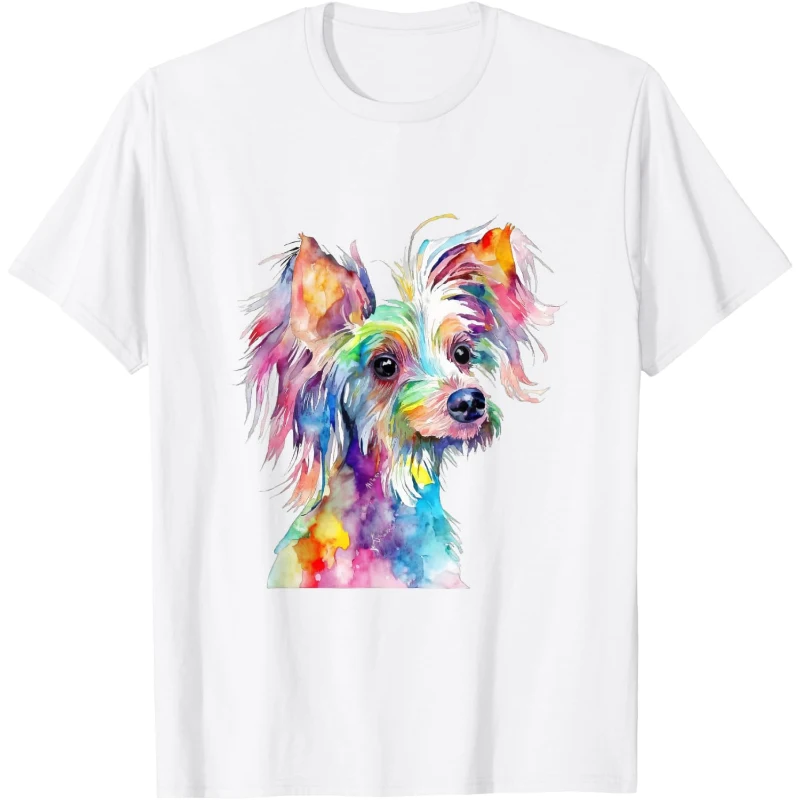 Chinese Crested Dog Colorful Watercolor Dog Tee Gift for Dad