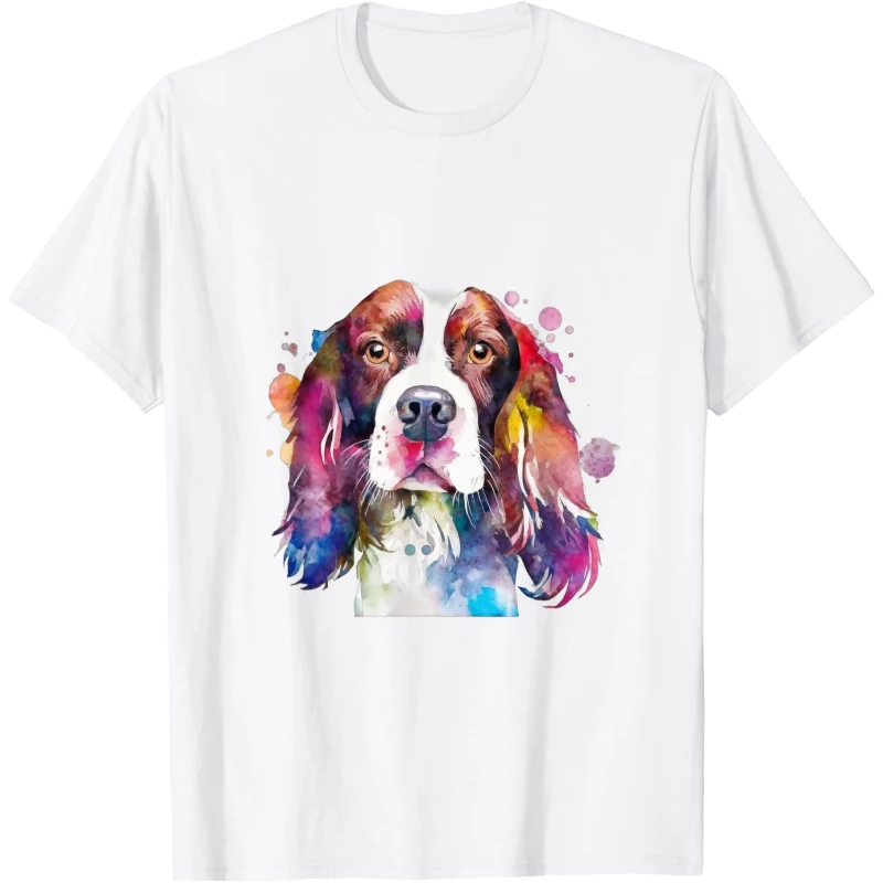 English Springer Spaniel Dog Colorful Watercolor Dog Tee Gift for Dad