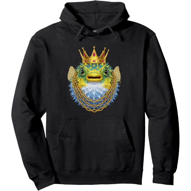 Pufferfish Gangster Golden Crown King Regal Art Gang Rap Style Show Hoodie