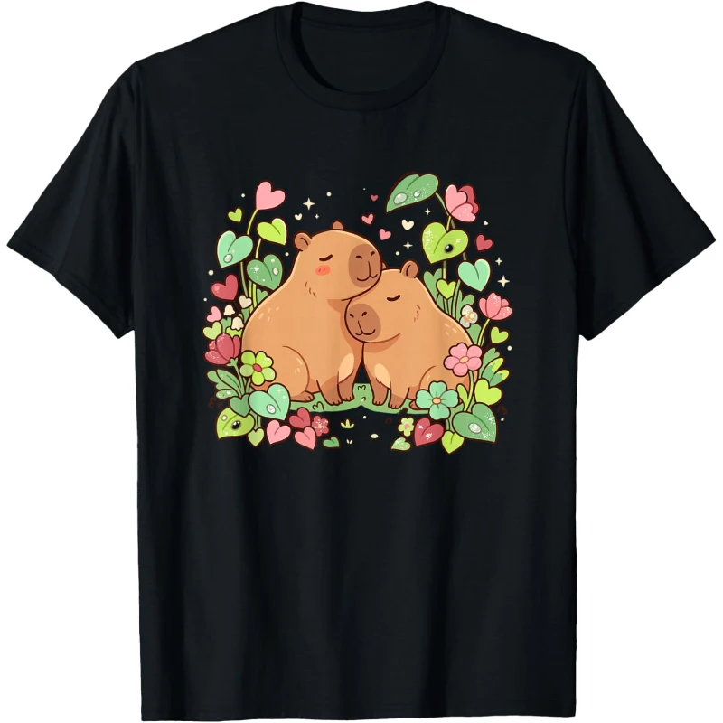 Capybara Couple Cute Valentine's Day Floral Heart Tee Gift for Lovers